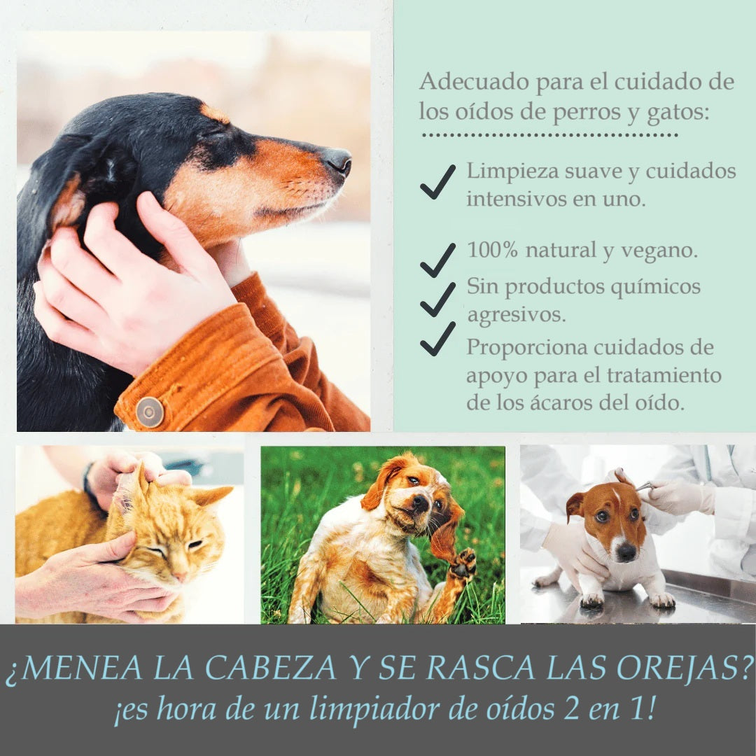Limpieza y cuidado de oídos 2 en 1 para perros y gatos con plata coloidal (50 ml)