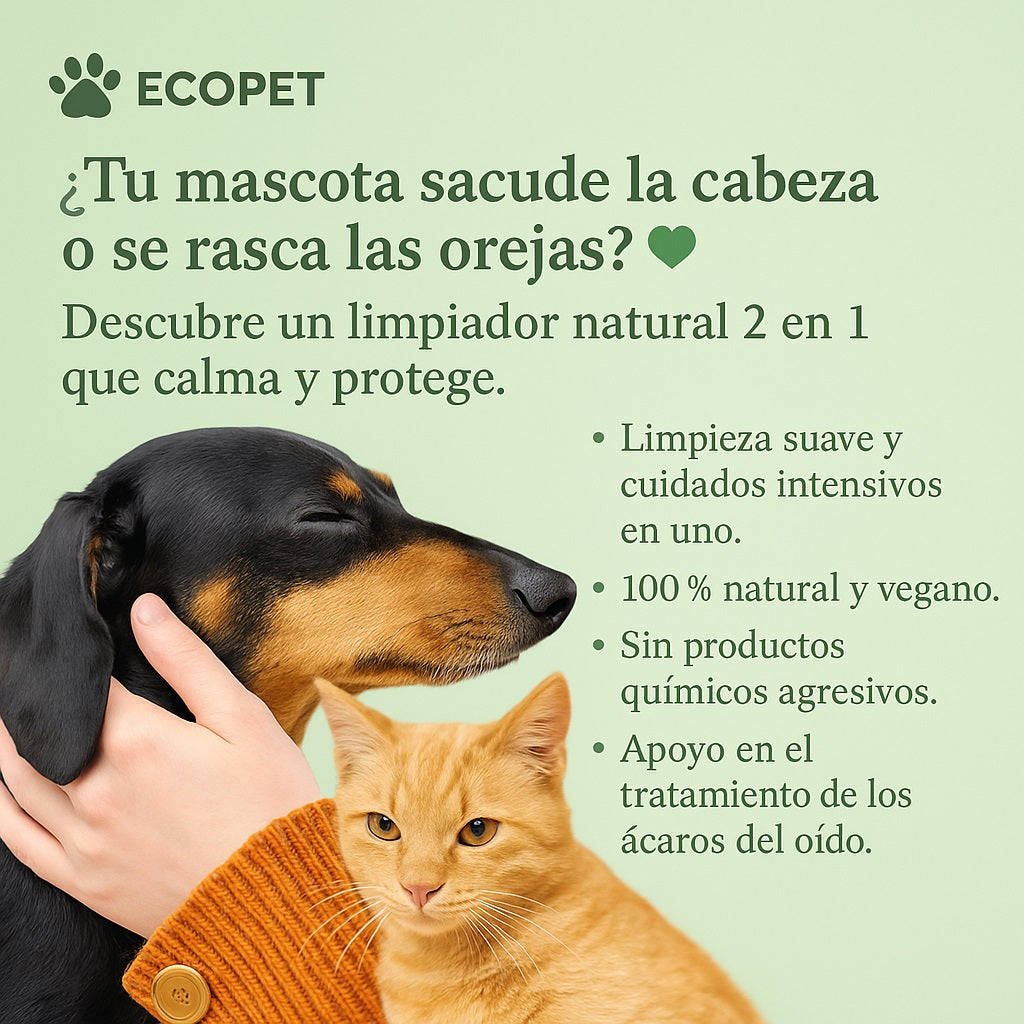 Limpieza y cuidado de oídos 2 en 1 para perros y gatos con plata coloidal (50 ml)