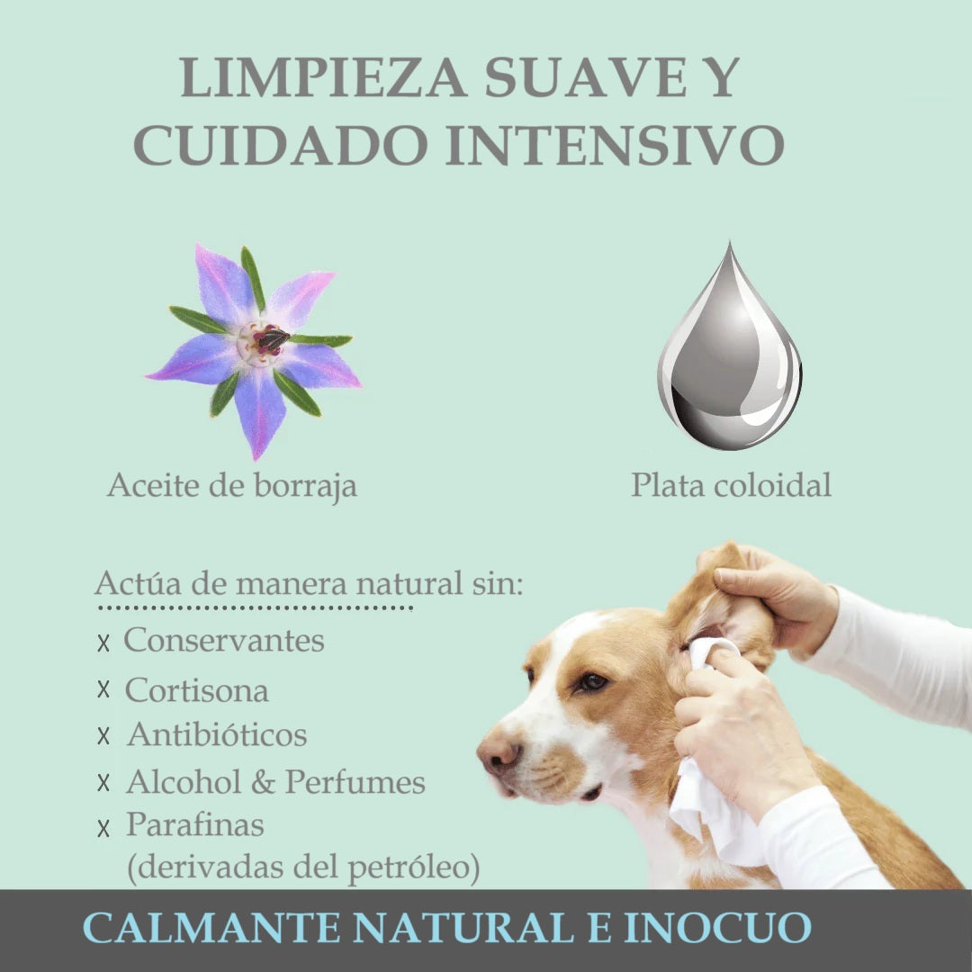 Limpieza y cuidado de oídos 2 en 1 para perros y gatos con plata coloidal (50 ml)